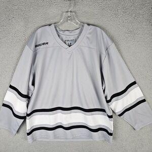 Bauer‎ Hockey Team Jersey Mens Small Gray Stretch Heavyweight Long Sleeve V-Neck
